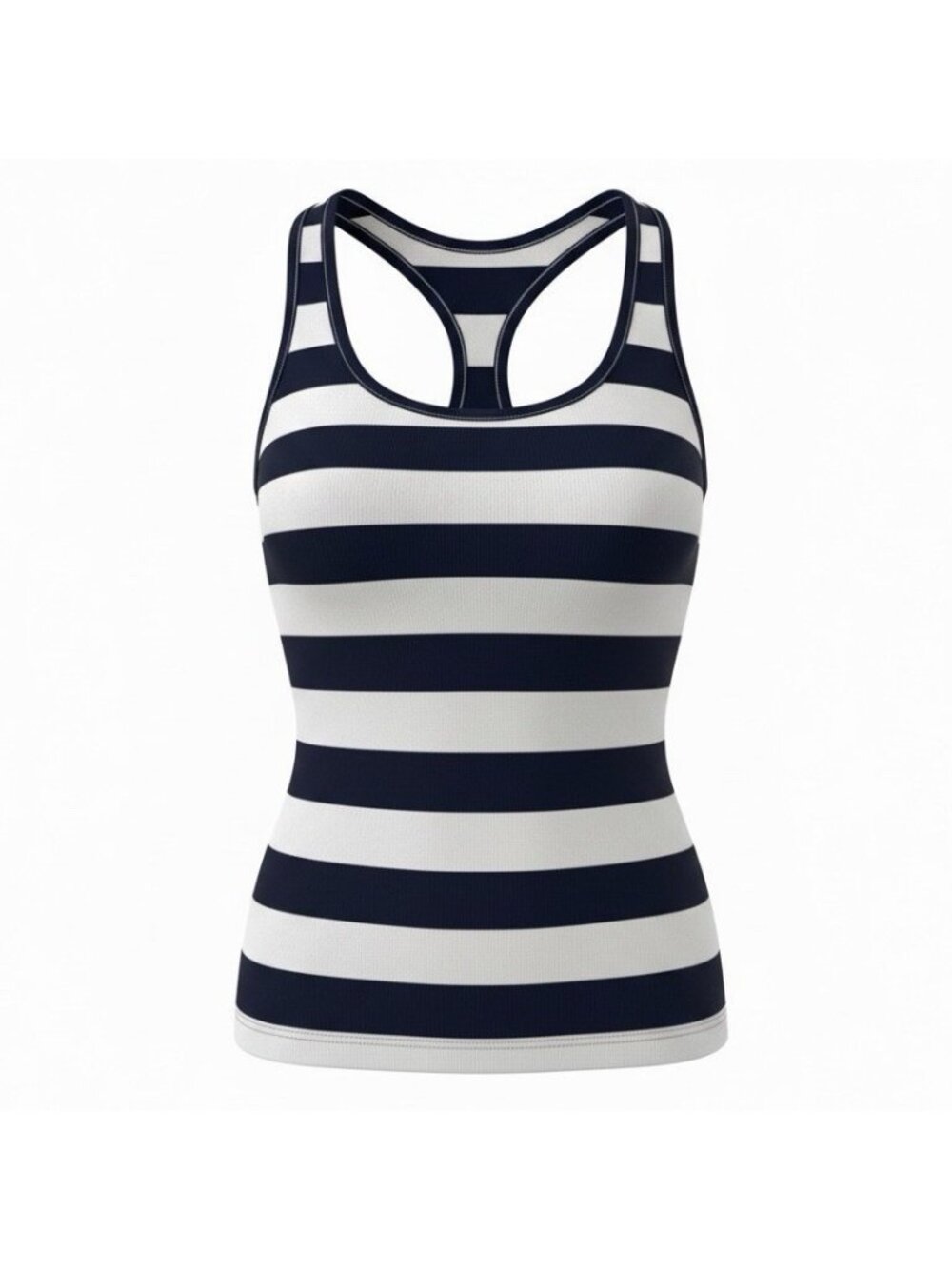 CHASER Racerback Tank Top Size Medium Navy White Striped Cotton Jersey Knit